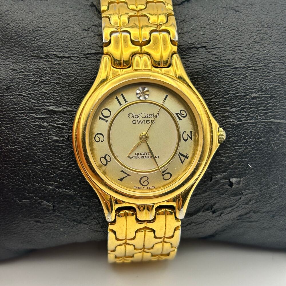Vintage Oleg Cassini Gold-tone Basket Weave Quartz Watch, Working New Battery